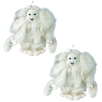 Handmade Set of Two White Yeti Holiday Ornaments (Nepal)