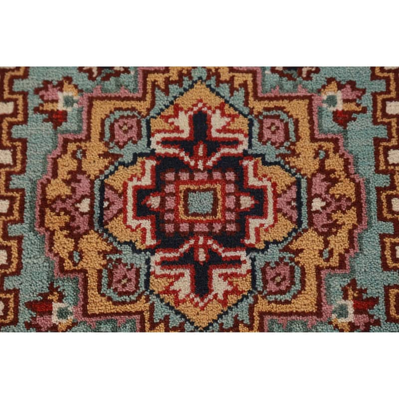 Hand Knotted Oriental 100% Wool Carpet Traditional Geometric Navy Blue & Blues Heriz (serapi) Runner Rug - 8' 2'' X 2' 6''