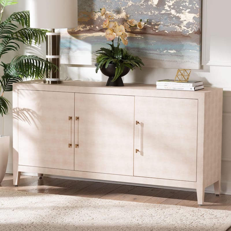 Nira Faux Shagreen Sideboard - Contemporary 3-Door Buffet Storage Cabinet with Sleek Handles for Dining Room or Living Room
