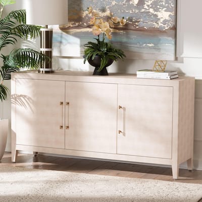 Nira Faux Shagreen Sideboard - Contemporary 3-Door Buffet Storage Cabinet with Sleek Handles for Dining Room or Living Room