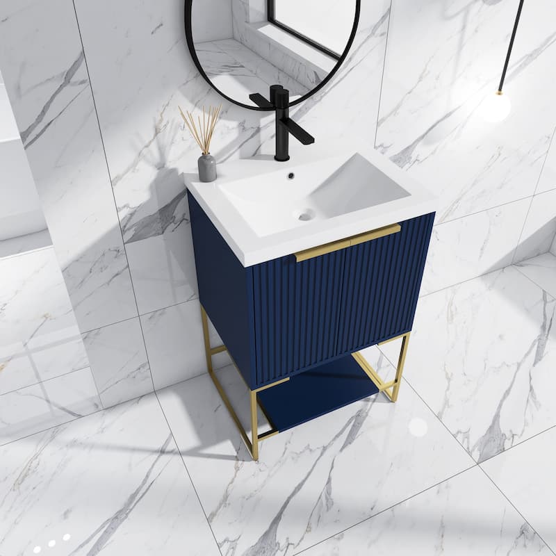 24"/30" Plywood Freestanding Bathroom Vanity Set with White Sink