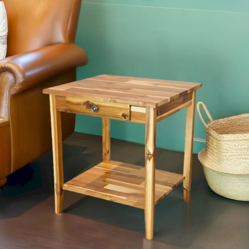 Porch & Den Holly Hill Solid Acacia 1-Drawer End Table