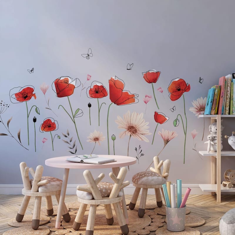 Walplus Delicate Flowers With Poppies Wall Stickers Decals