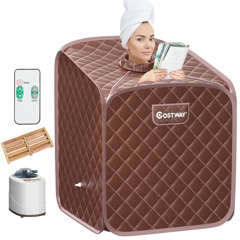 Costway Portable 2L Steam Sauna Spa Tent with Chair Grey/Black/Coffee - Coffee