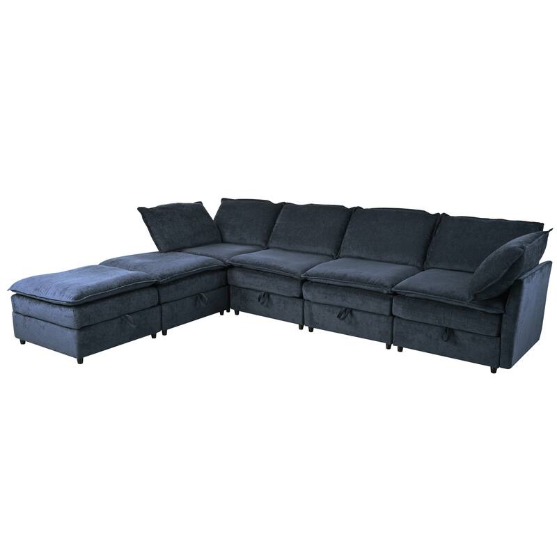 126" 6-Piece Modular Sofa Bed with Storage and Double-Layer Cushions