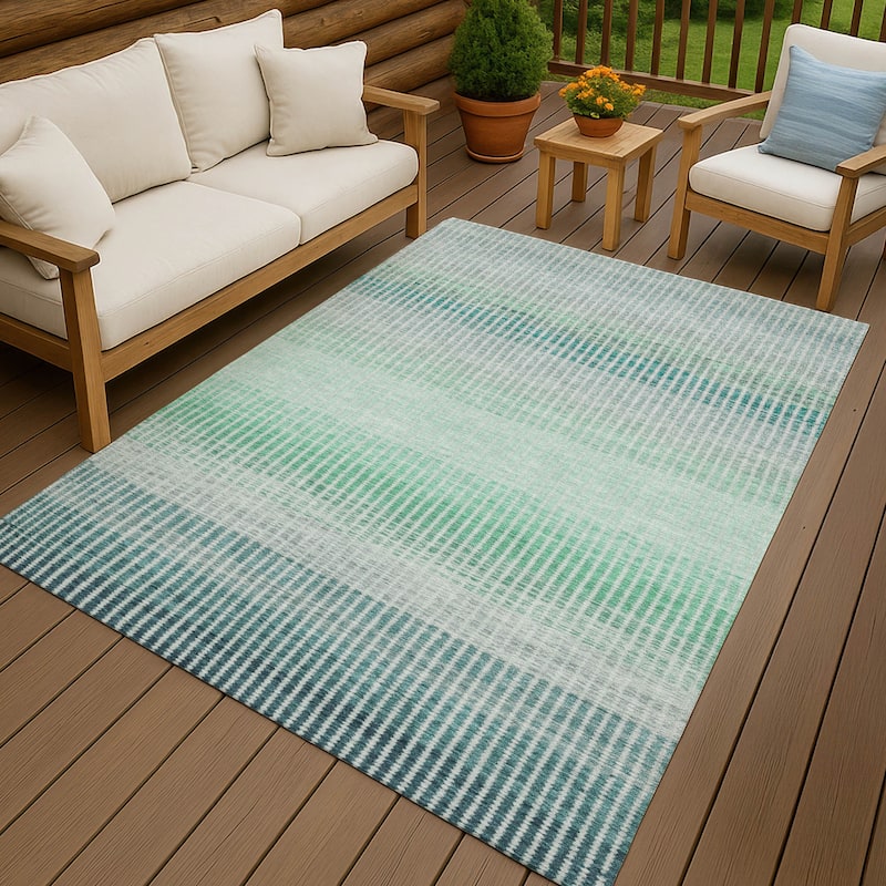 Machine Washable Indoor/ Outdoor Contemporary Stripes Chantille Rug