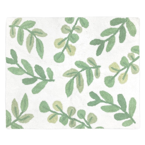 slide 2 of 2, Floral Leaf Collection Accent Floor Rug (2.5' x 3') - Green and White Boho Botanical Woodland Tropical Garden Leaves Nature