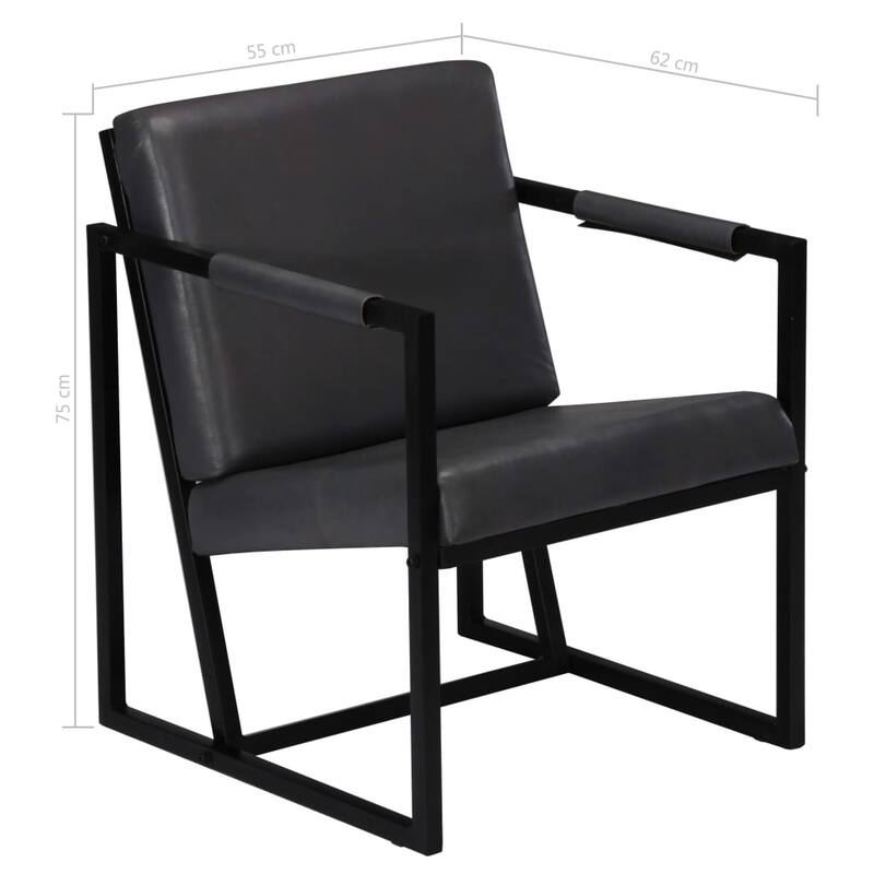 vidaXL Armchair Gray Real Leather - 21.7" x 24.4" x 29.5"