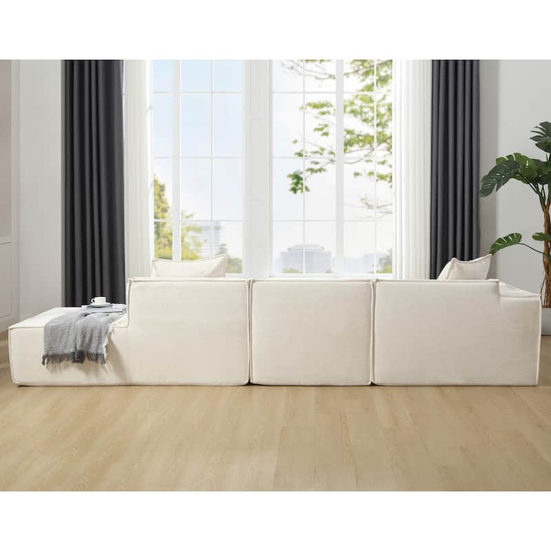 Beige 129.5'' Minimalist Modular L-Shaped 4 Seater Sectional Sofa Set with Chaise, Versatile Free-Combination Design