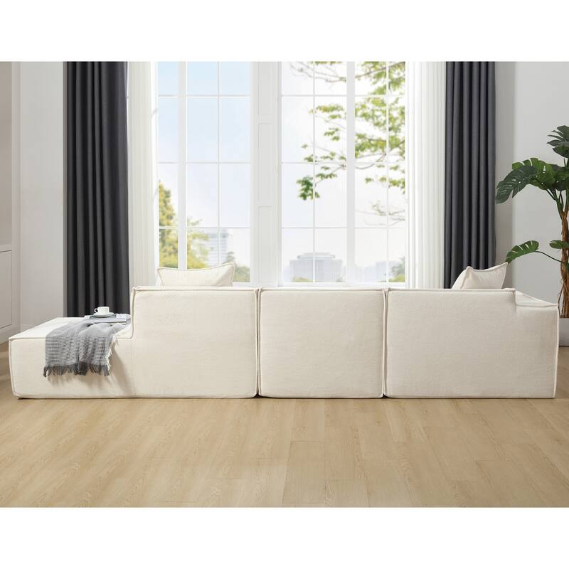 Modern Modular Combination Sofa Set - L-Shaped Italian Minimalist Tofu Block Sofa in Terrycloth Fabric, Left-Hand Facing