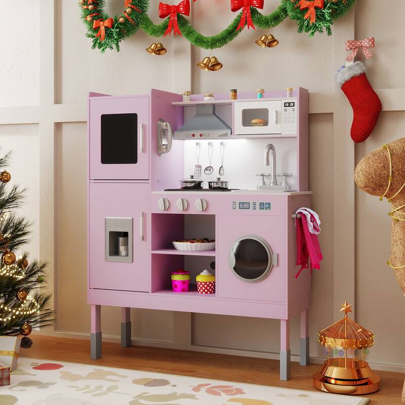 Gymax Kids Pretend Kitchen Play Set Toddler Toy Wooden Chef Height