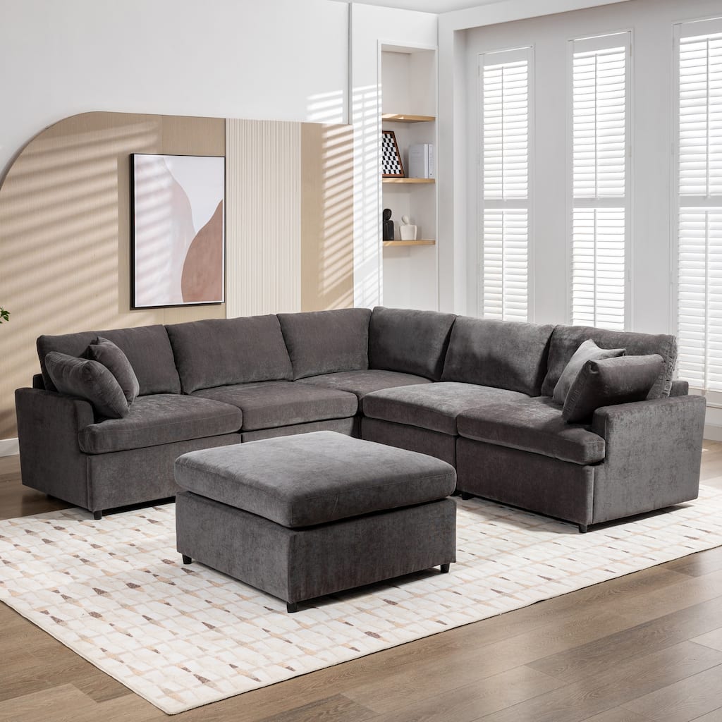 Large U-Shaped Sofa with Interchangeable Modules & Easy-Clean Covers - Perfect for Family Living