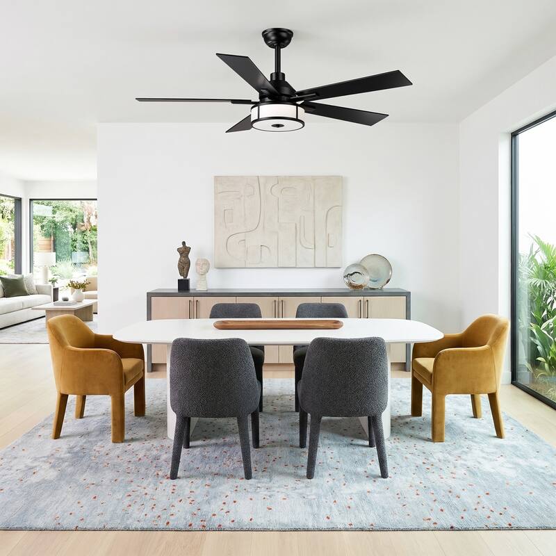 52" Modern Black Reversible Dimmable 3CCT Integrated LED Ceiling Fan with Light and Remote - 52" W x 52" D x 17.72" H