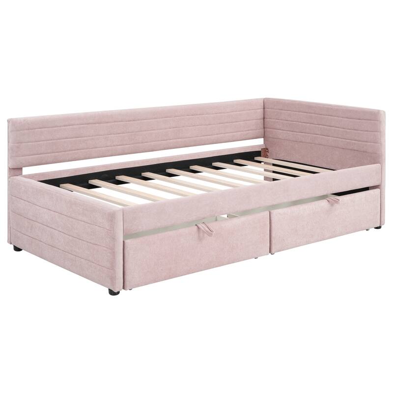 Twin Size Upholstered Daybed with Roll-Out Trundle, Space-Saving Wooden Frame, No Box Spring Needed