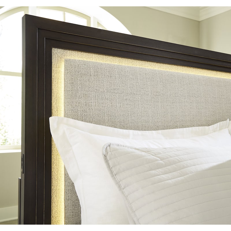 Signature Design by Ashley Neymorton Dark Brown/Gray Upholstered Panel Bed
