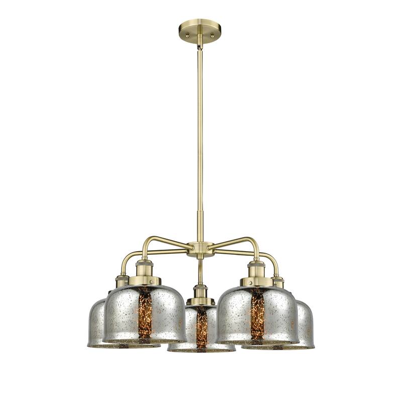 Innovations Lighting Bell - 5 Light 26" Stem Hung Chandelier - Silver Plated Mercury/Antique Brass