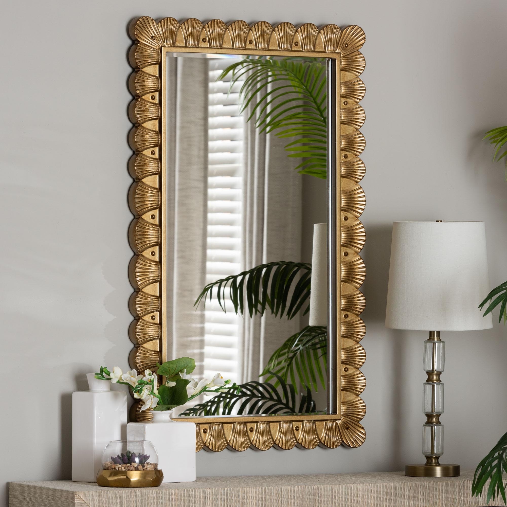 Vadim Antique Gold Wood Accent Mirror with Seashell Border - On