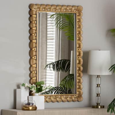 Vadim Antique Gold Wood Accent Mirror with Seashell Border
