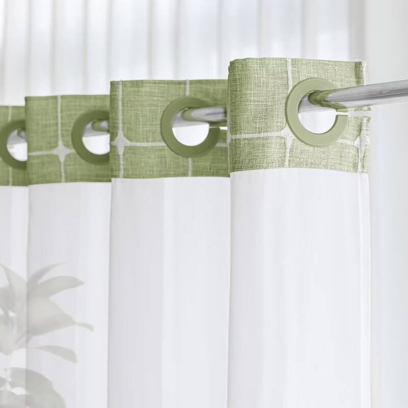 No Hook Geometric Tassels Shower Curtain with Snap-in Liner