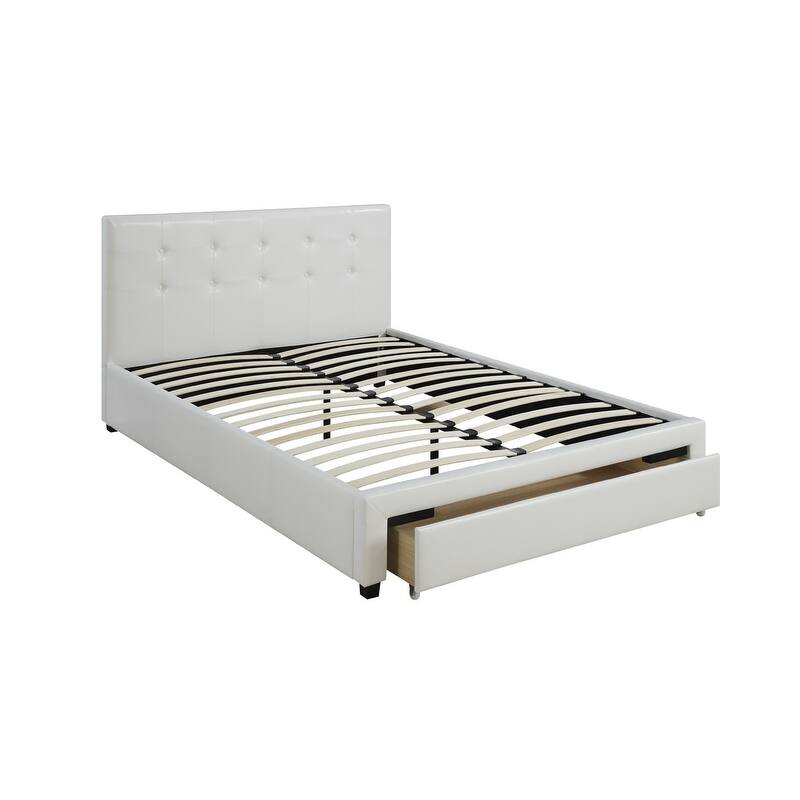 Queen Size Faux Leather Storage Bed with Tufted Headboard and Footboard Drawers