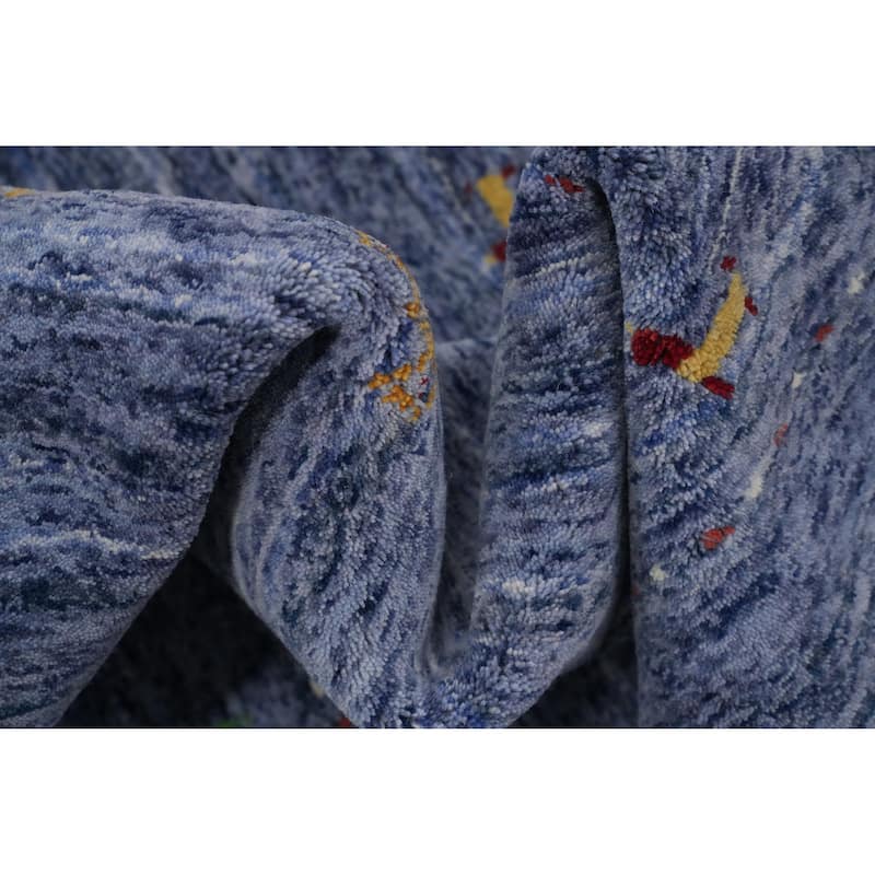 Hand Knotted Oriental 100% Wool Carpet Tribal Animal Pictorial Navy Blue & Blues Gabbeh Area Rug - 6' 0'' X 6' 1''