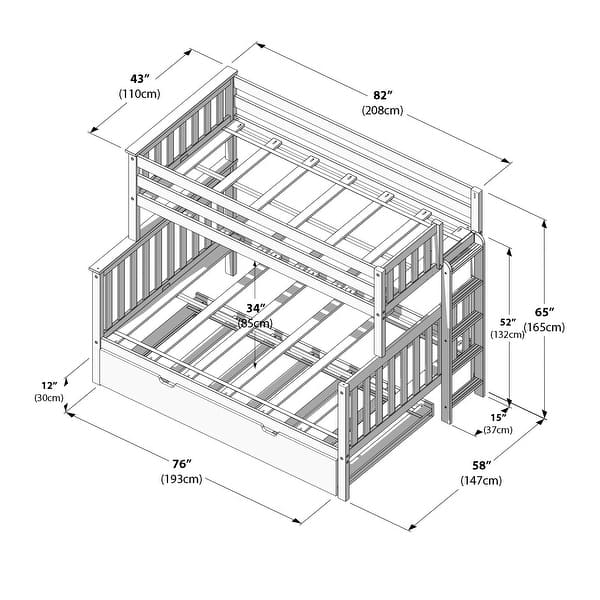 dimension image slide 1 of 2, Max & Lily Twin over Full Bunk Bed with Trundle and Ladder