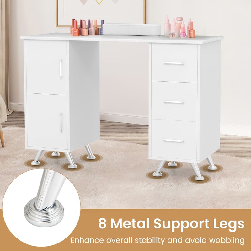 Costway Wooden Nail Desk Station with Removable Wrist Rest Metal Legs - See Details