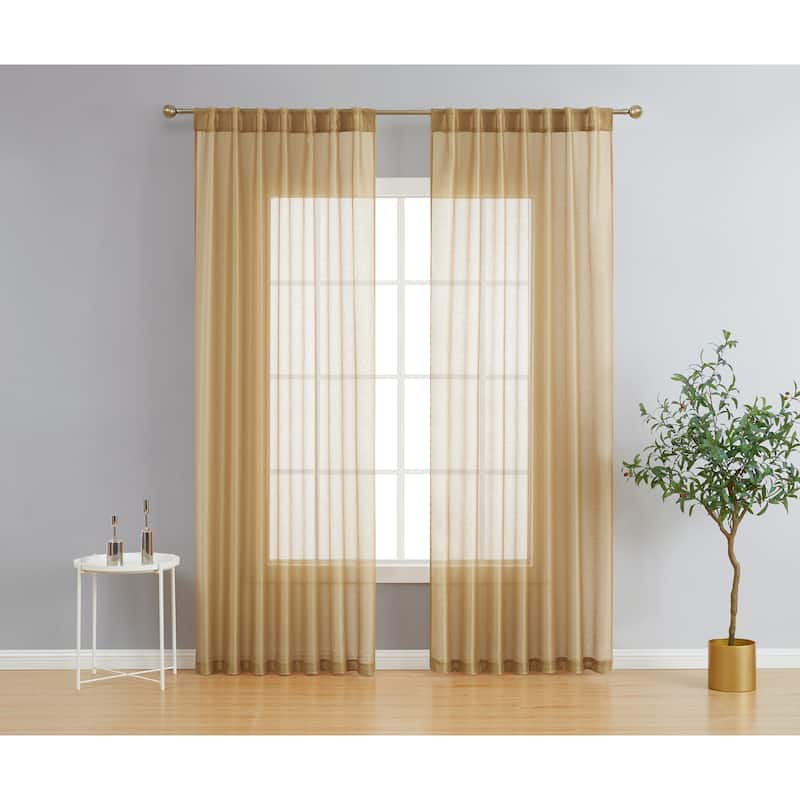 HLC.me Lauren Semi Sheer Rod Pocket & Back Tab Window Curtains Panels, Set of 2 - 54 W x 84 L per panel - Set of 2 - Gold