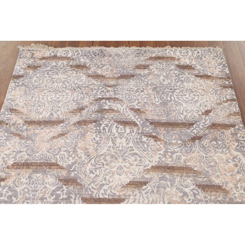 Beige Striped / Abstract Indian Area Rug Handmade Wool Carpet - 3'10"x 6'0"