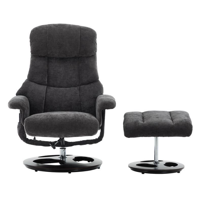 Recliner Chair with Ottoman, Modern 360° Swivel Lounge Chair with Footstool, Chenille Fabric, 5 Point Vibration Massage