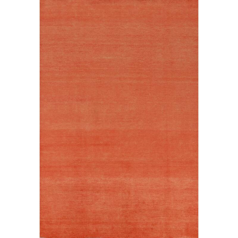 Hand Knotted Oriental 100% Wool Carpet Modern Solid Oranges & Rust Gabbeh Area Rug - 9' 2'' X 6' 0''