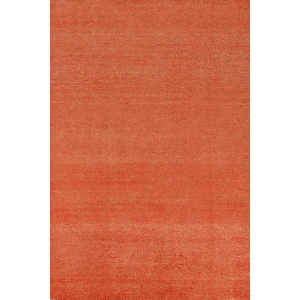 Hand Knotted Oriental 100% Wool Carpet Modern Solid Oranges & Rust Gabbeh Area Rug - 9' 2'' X 6' 0''