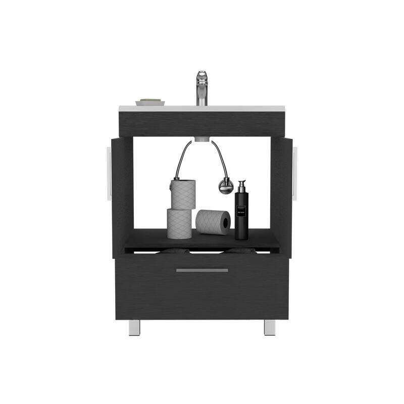 23.6" Single Bathroom Vanity Mayorca, Black Vanity with Double Door Cabinet and Four Legs, Easy to Assemble