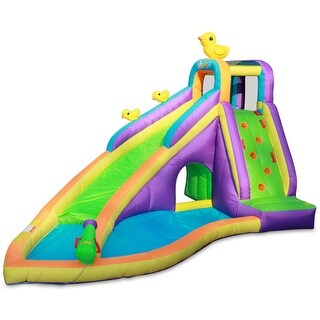 Pogo Bounce House Backyard Kids Home Water Park Inflatable Water Slide with Splash Pool - Ducks