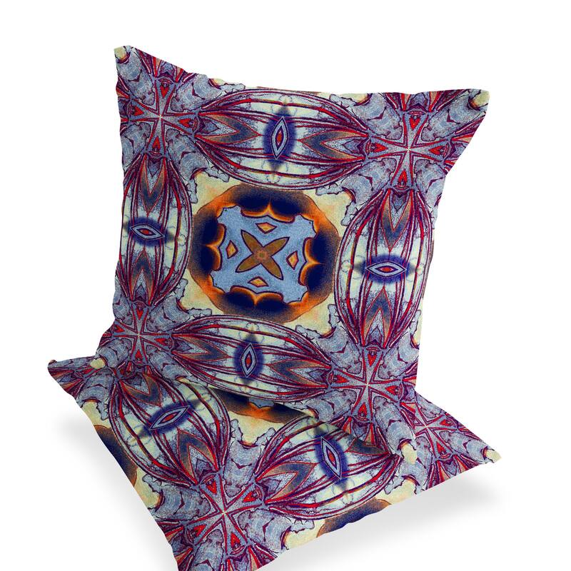 HomeRoots Set of Two 16" X 16" Blue and Purple Blown Seam Floral Indoor Outdoor Throw Pillow - 16.00' X '16.00' X '5.00