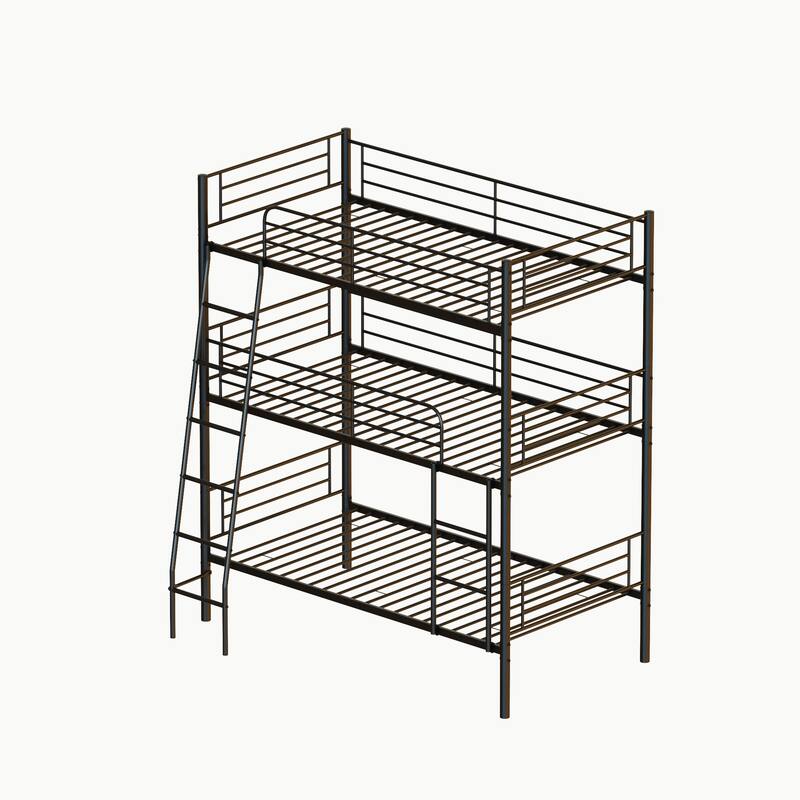 Bedroom dormitory twin size black metal triple bunk bed