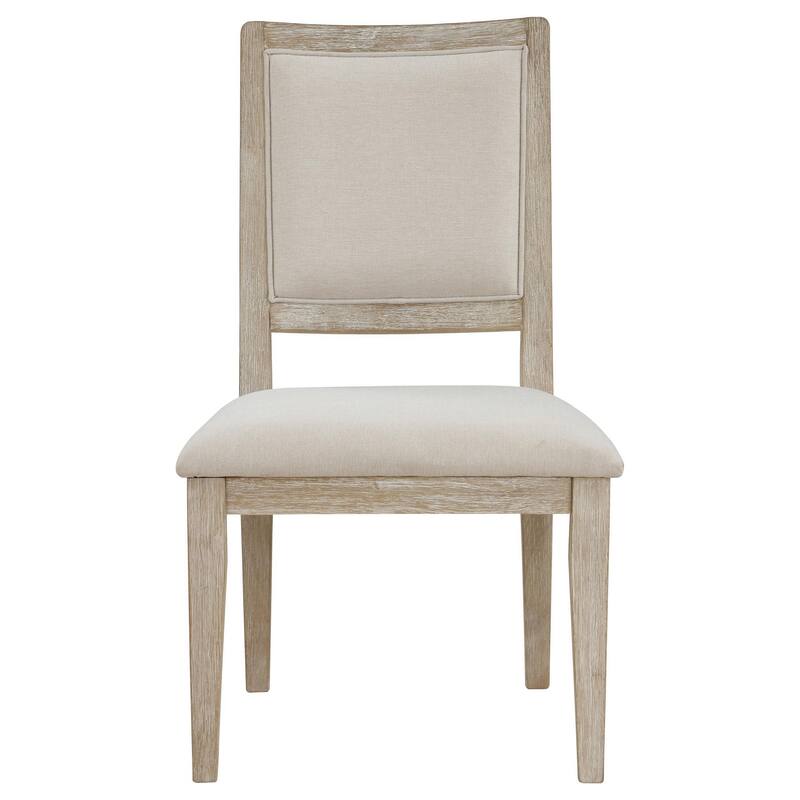 Eva Dining Side Chair Set of 2, Square Back, White Wood, Beige Fabric