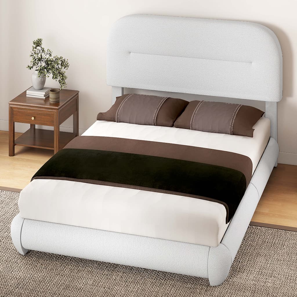 Upholstered Platform Bed Frame with Headboard, Modern Style, Soft Rounded Corners, No Box Spring Needed, Easy Assembly