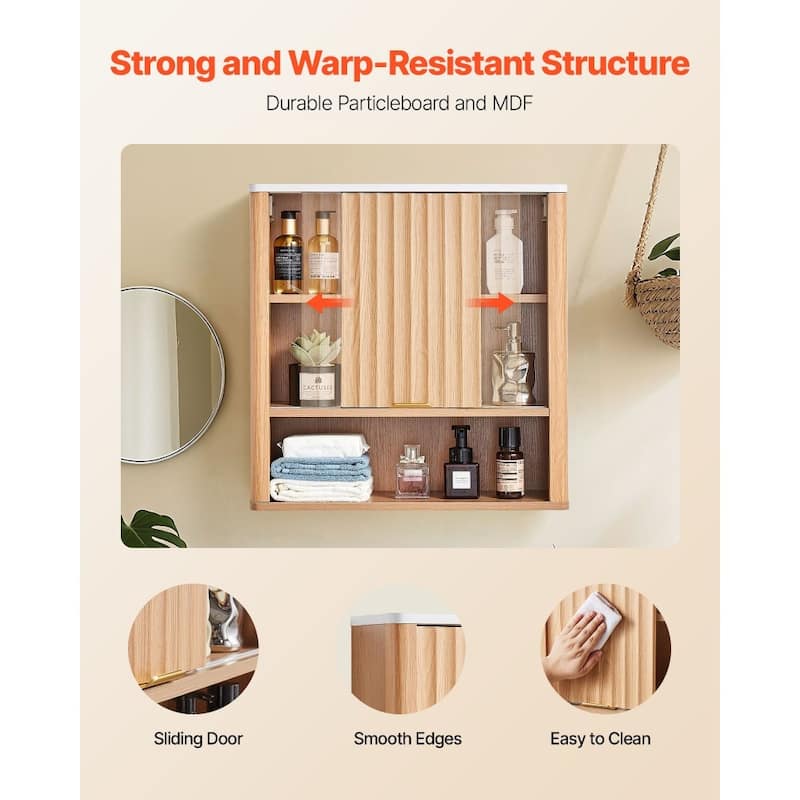 Natural MDF Wall Mounted Bathroom Cabinet with Adjustable Shelves and Doors for Small Space - 23” x 7” x 24”