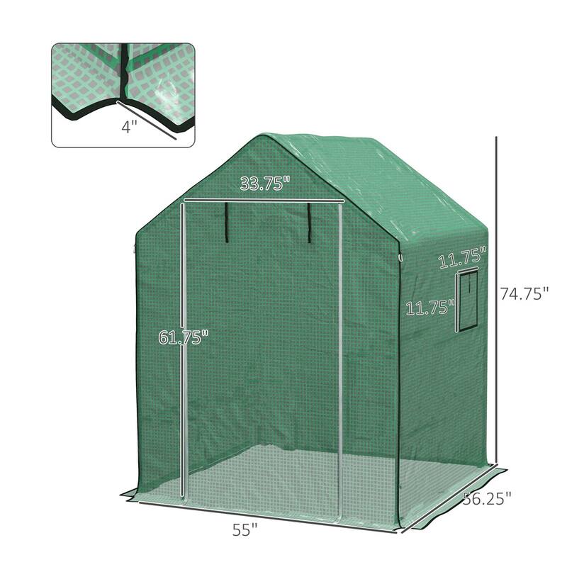 Greenhouse UV Resistant Waterproof PE Replacement Covers with Roll-Up Doors for Plant Safety - Green-White