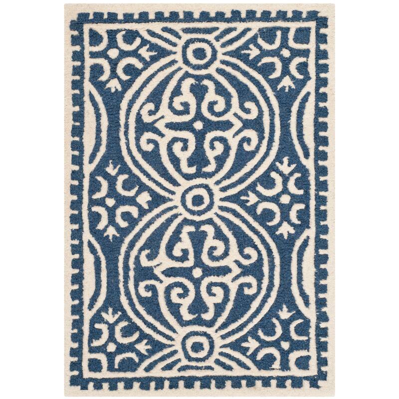 SAFAVIEH Handmade Cambridge Myrtis Moroccan Wool Rug - 2' x 3' - Navy Blue/Ivory
