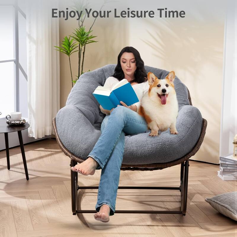 Outdoor rattan rocking chair, padded penguin rocking chair,lounge chair Outdoor for Front Porch,Living Room,Patio,Garden