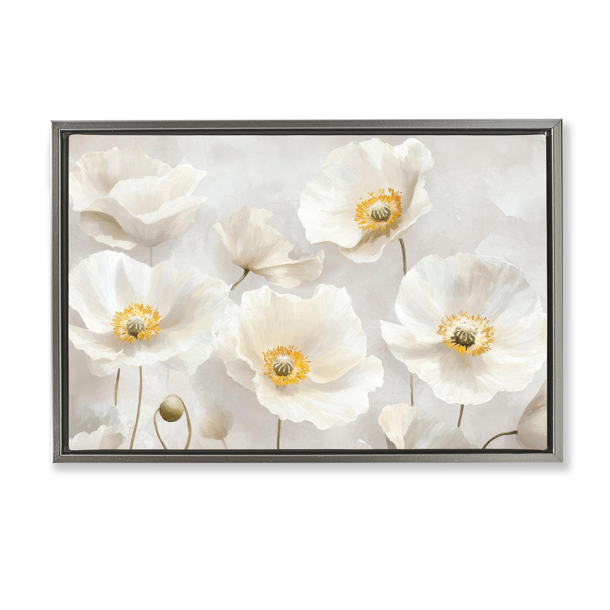 Stupell Elegant White Floral Framed Floater Canvas Wall Art Design By Petal Prints Design