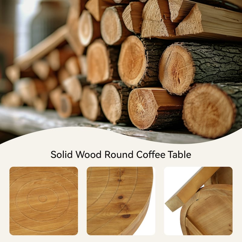 Solid Wood Coffee Table with Shelf Storage, Living Room Center Accent Tea Table