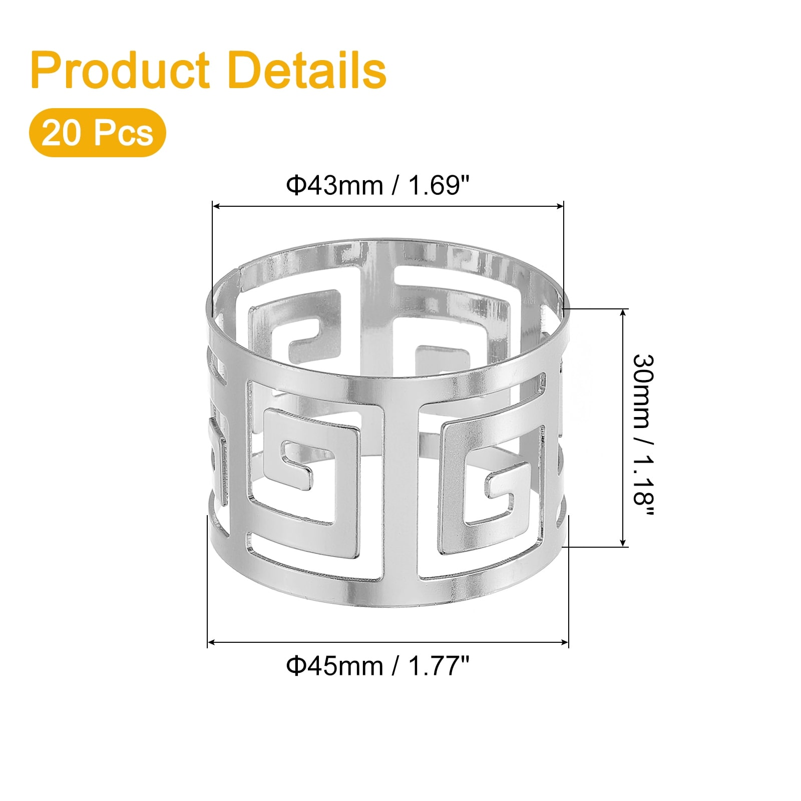 Metal Napkin Rings, Hollow Table Napkin Ring Holder Buckle Dining Table Decorations Wedding Birthday Holiday Party - Silver