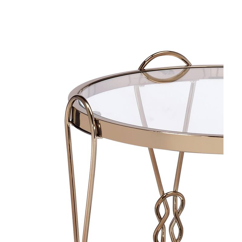 20 in. Gold and Clear Round Glass End Table, Sturdy Build End Side Table for Living Rooms