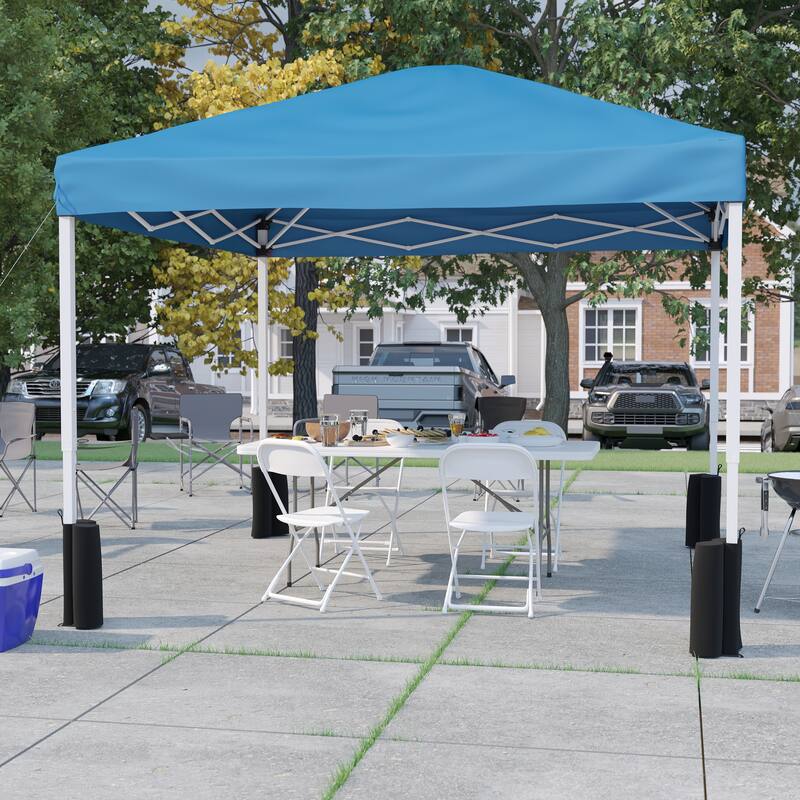10' x 10' Pop Up Canopy, Folding Table and 4 Folding Chairs Bundle - Blue