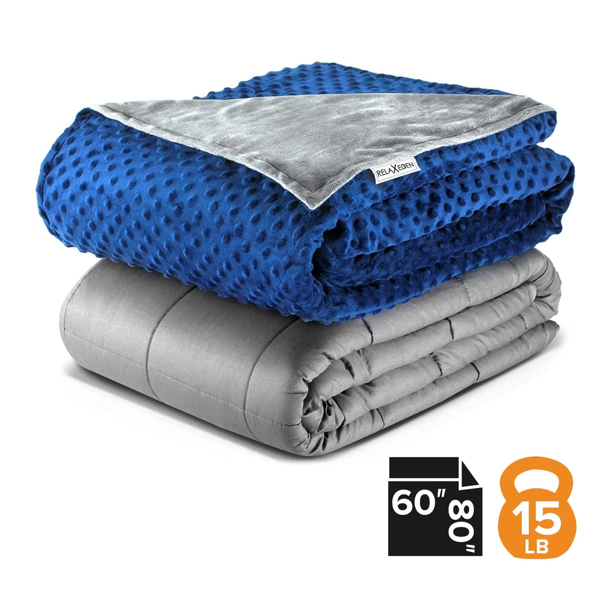RELAX EDEN Adult Cotton Weighted Blanket w Navy Cover 60 x 80 In