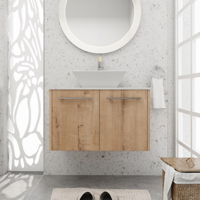 BNK 24"/30" Single Sink Bathroom Vanity with Soft Close Door, Modern Floating Vanity - 29.5''W×18.9''D - IMO with sink-101