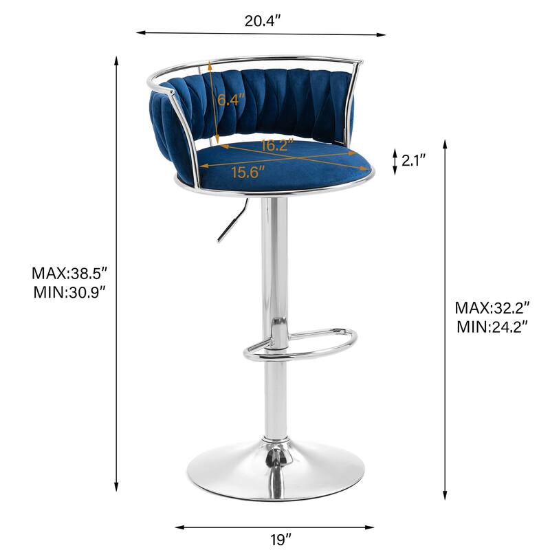 4 Set Modern Velvet Adjustable Swivel Bar Stools with Metal Frame